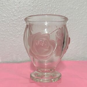Teleflora Glass Heavy Vase Raised Puff Frosted Pink Roses Lead Crystal